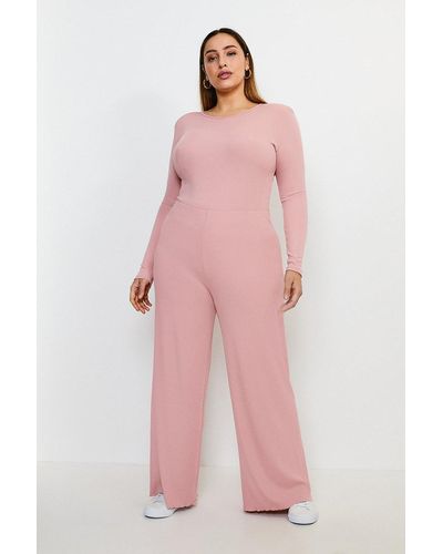 Karen Millen Plus Size Lounge Rib Wide Leg Jersey Trousers - Pink