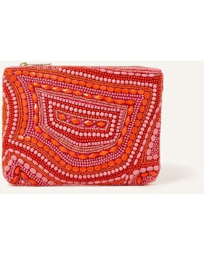 Accessorize Swirly Beaded Pouch - Red