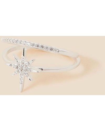 Accessorize Sterling Silver Sparkle Star Ring Set Of Two - Natural