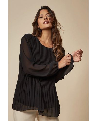 Hoxton Gal Oversized Long Sleeves Pleated Blouse Top - Black