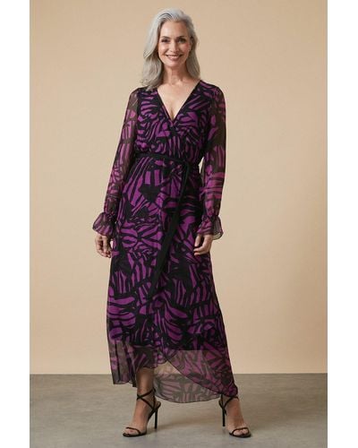 Wallis Silk Mix Wrap Midi Dress - Purple