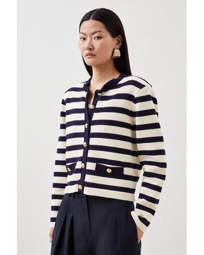 Karen Millen Cotton Knit Nautical Boxy Stripe Jacket - Blue