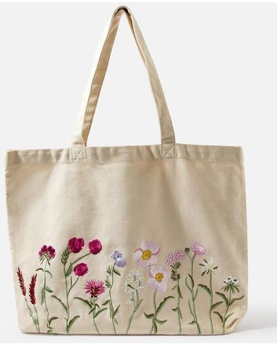 Accessorize Floral Embroidered Shopper Bag - Natural
