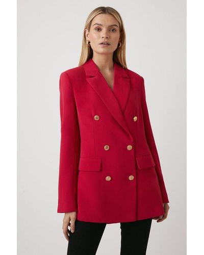 Wallis Pink Double Breasted Military Blazer - Red