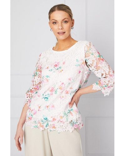 Wallis Occasion Printed Lace 3⁄4 Sleeve Blouse - Pink