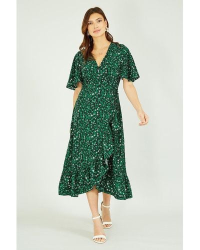 Mela Green Leopard Print Wrap Dress