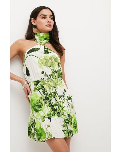 Karen Millen Petite Spring Green Botanical Bunches Woven Mini Dress