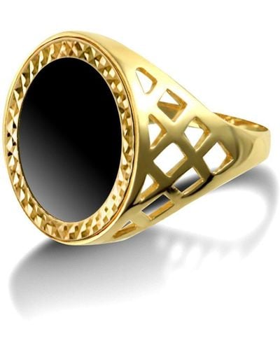 Jewelco London 9ct Gold 16.5mm Black Onyx Disc Ring (1/10th-krugerrand-size) - Jrn164-onyx - Metallic