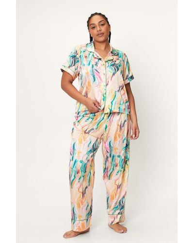 Nasty Gal Plus Size Marble Print Pyjama Set - Multicolour