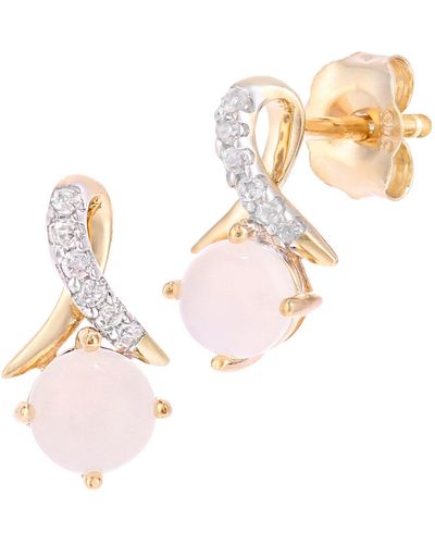 Jewelco London 9ct Gold 5pts Diamond 4pts Opal Kiss Crossover Stud Earrings - Pe0axl5560yop - Pink