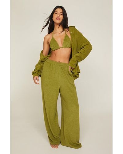 Nasty Gal Toweling Shirt 3 Piece Cover Up Set - Green