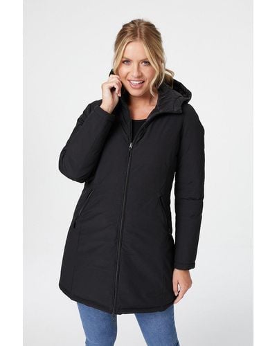Izabel London Reversible Hooded Puffer Coat - Black