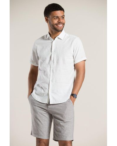 Nines Linen Short-sleeve Button-down Shirt - White