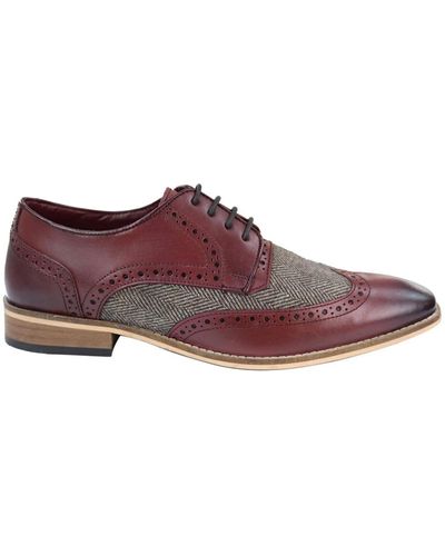 House Of Cavani Mens Classic Oxford Tweed Brogue Derby Shoes In Burgundy Leather - Black