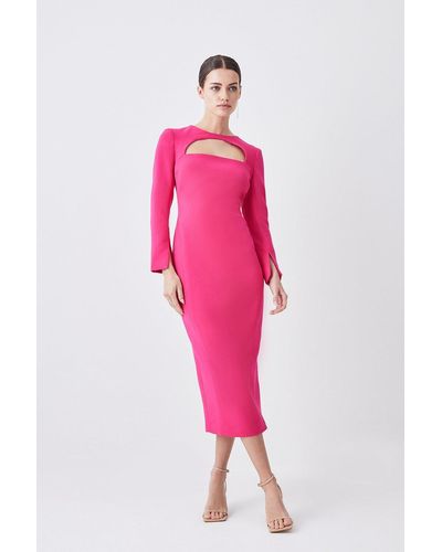 Karen Millen Petite Compact Stretch Cut Out Sleeved Pencil Dress - Pink