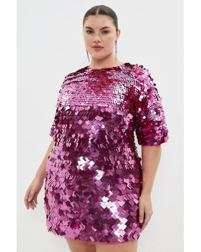 Coast Plus Size Premium Square Sequin T Shirt Dress - Purple