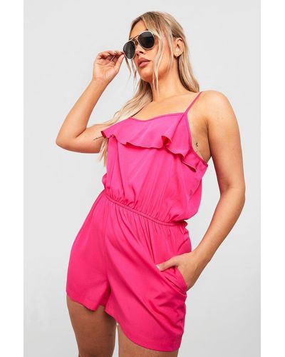 Boohoo Plus Woven Strappy Romper - Pink