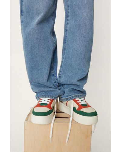 Nasty Gal Colorblock Flatform Lace Up Trainers - Blue