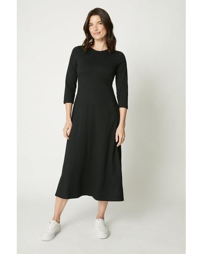 MAINE Black 3/4 Sleeve Midi Dress
