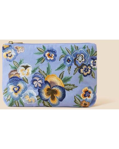 Accessorize Large Embroidered Make-up Bag - Blue