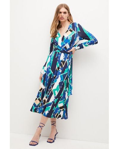 Karen Millen Geo Jersey Print Wrap Midi Dress - Blue