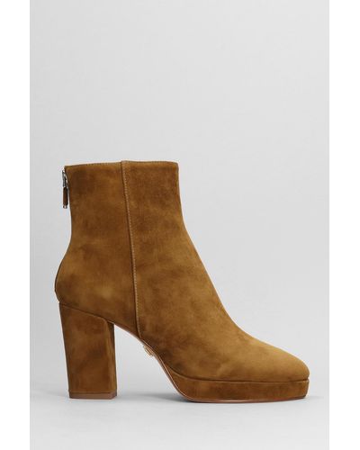 Lola Cruz High Heels Ankle Boots In Leather Color Suede - Brown