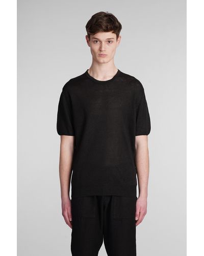 120 T-shirt In Black Linen