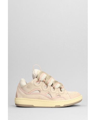 Lanvin Curb Sneakers In Beige Suede And Leather - Natural