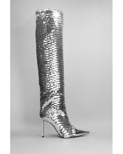 Alexandre Vauthier High Heels Boots In Silver Leather - White