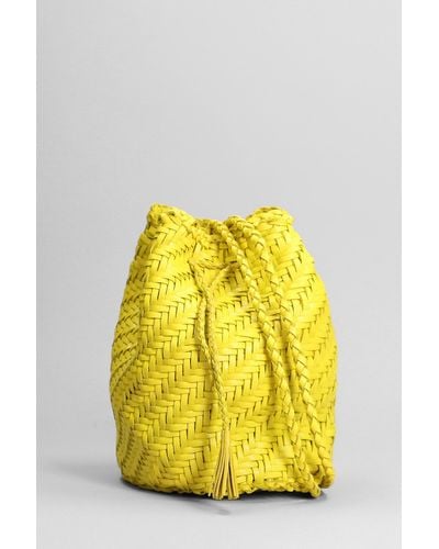 Dragon Diffusion Pompom Double Jump Shoulder Bag In Yellow Leather