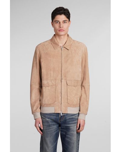 DFOUR® Leather Jacket In Beige Leather - Blue