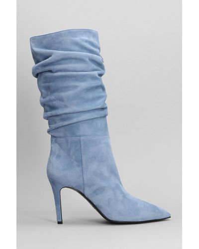 Via Roma 15 High Heels Boots In Cyan Suede - Blue