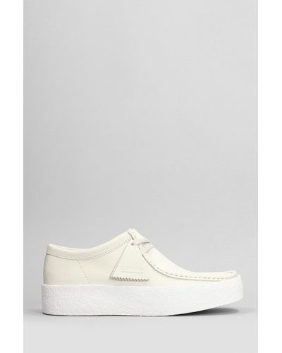 Clarks Wallabee Cup Lace Up Shoes In White Nubuck