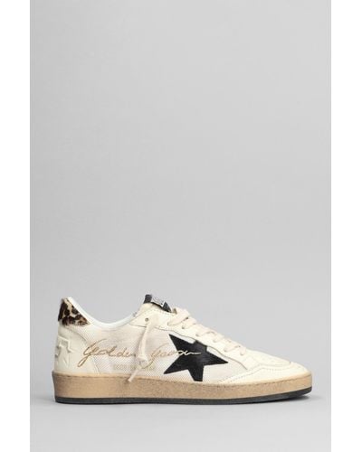 Golden Goose Ball Star Sneakers In Beige Leather And Fabric - Natural