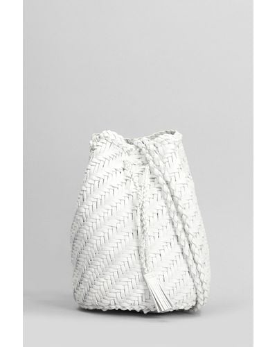 Dragon Diffusion Pompom Double Shoulder Bag In White Leather