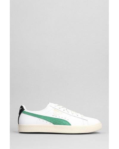 PUMA Clyde Base L Sneakers In White Leather - Green
