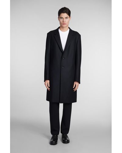 Attachment Coat In Black Wool - Blue