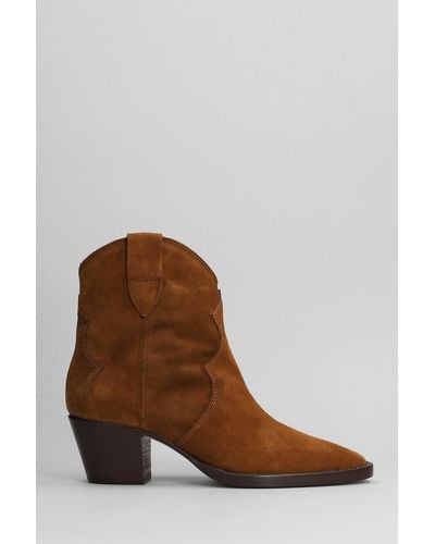Anna F. Texan Ankle Boots In Leather Color Suede - Brown