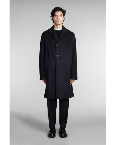 Grifoni Coat In Black Wool - Blue