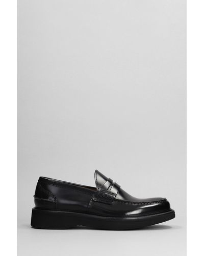 Green George Loafers In Black Leather - Gray