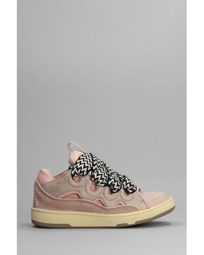 Lanvin Curb Sneakers In Rose-pink Suede And Leather