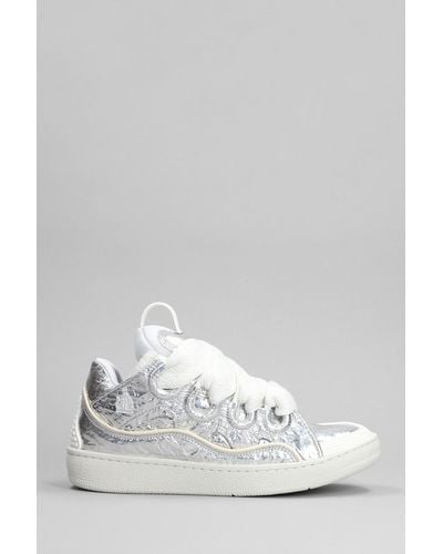 Lanvin Curb Sneakers In Silver Polyester - White