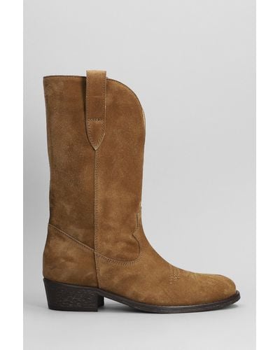 Via Roma 15 Texan Ankle Boots In Leather Color Suede - Brown