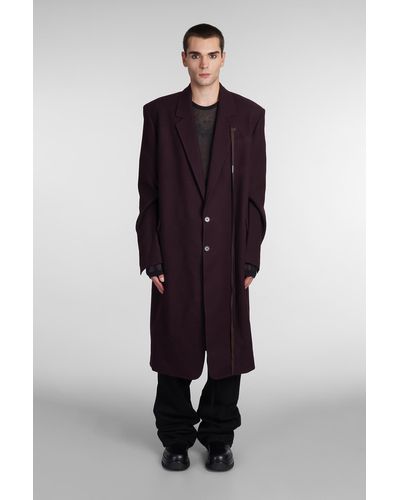 Ann Demeulemeester Coat In Bordeaux Wool - Blue