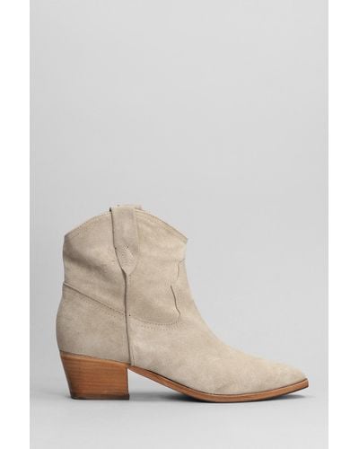 Julie Dee Texan Ankle Boots In Taupe Suede - Natural