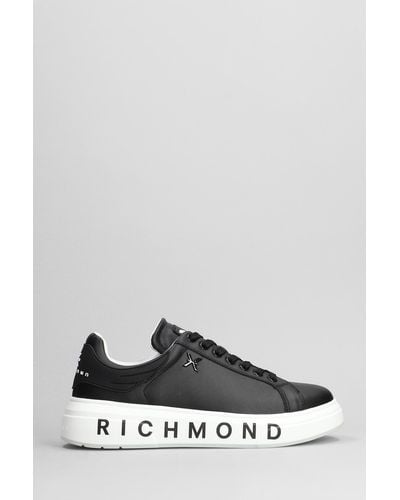 John Richmond Sneakers In Black Leather - Gray