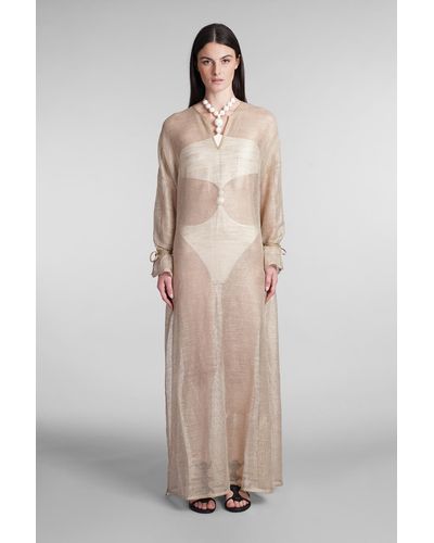 Holy Caftan Aminta Rt Dress In Gold Linen - Natural