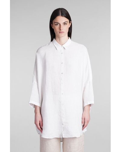 120 Shirt In Beige Linen - White