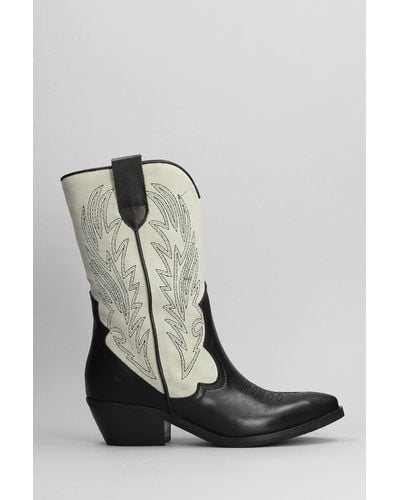 GISÉL MOIRÉ Lima Texan Ankle Boots In Black Suede And Leather