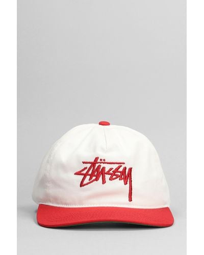 Stussy Hats In White Cotton - Red